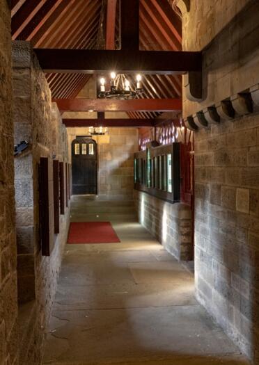 Interior view of an old corridor inside a castle