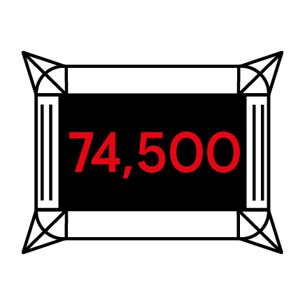 Illustration of Principality Stadium from above with with number 74,500