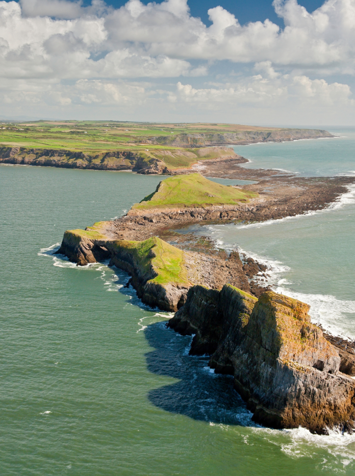 Aerial view of Worm's Head, Rhossili