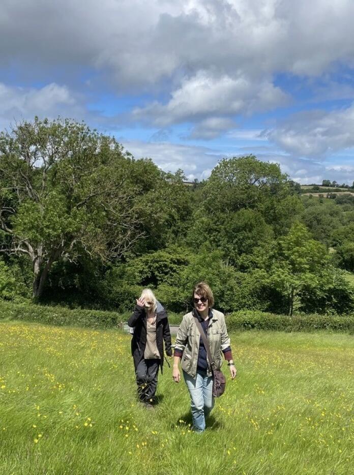 Pam and a friend hiking in Monmouthshire