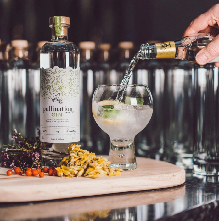 Gin being poured into a glass.