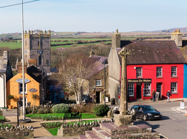 Different colour houses in St David's.