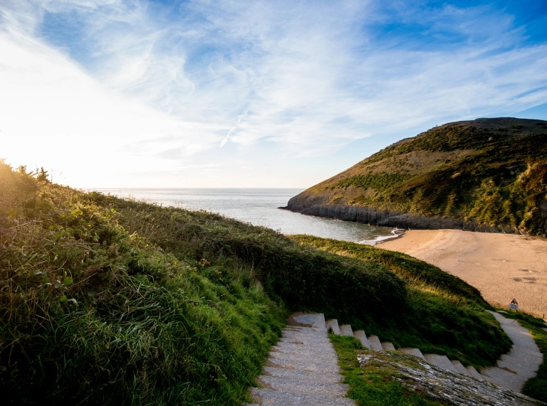 A view of a beach and the sea.