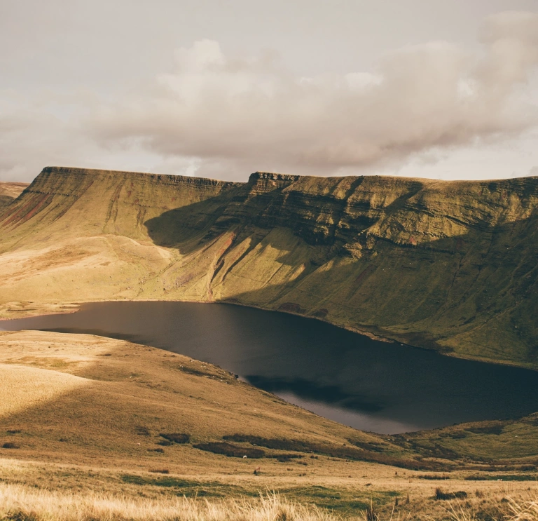 Mountains and a lake.