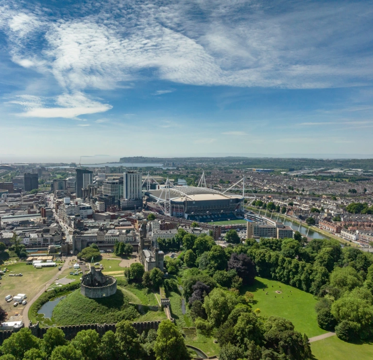 A view of Cardiff from above.